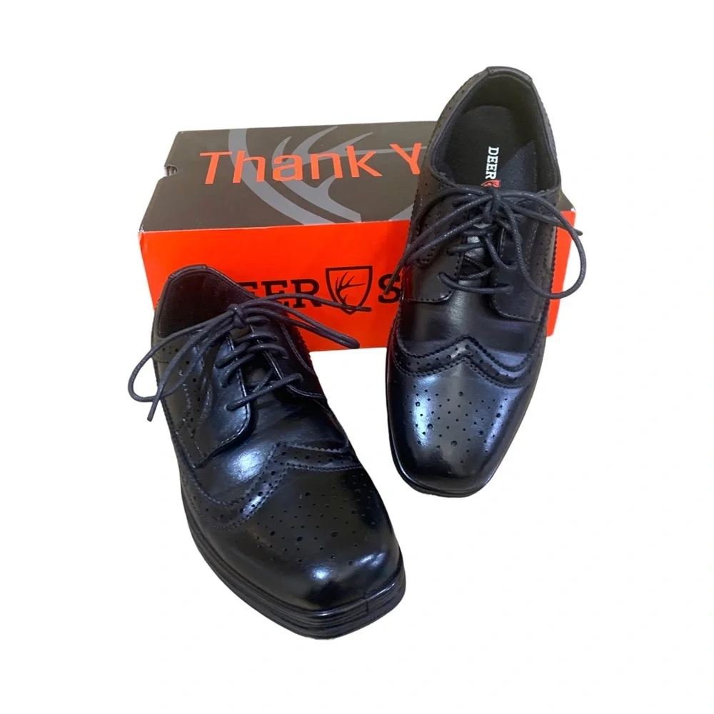 Deer Stags Boys Ace Wingtip Oxford Comfort Dress Shoes Size 1.5 Black